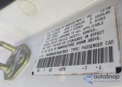 2007 Honda Accord 3.0 Se from USA, damaged, VIN 1HGCM66457A047853